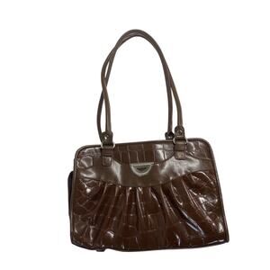 Chocolate Brown Faux Alligator Shoulder Purse Handbag Divided Mace Pocket Medium